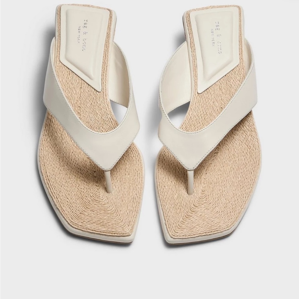 Rag & Bone Off-White Leather Thong Wedge Sandal NIB - Picture 1 of 5